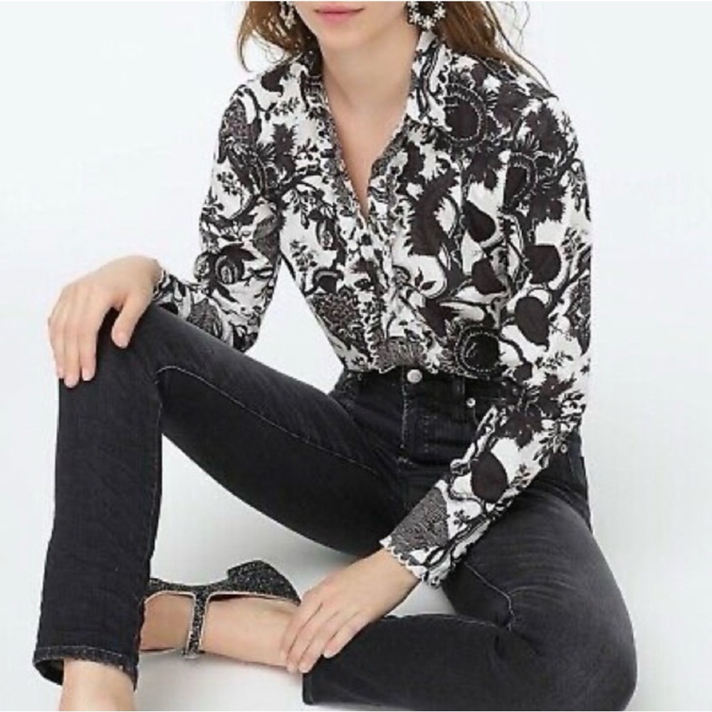 J. Crew Ruffled Slim Perfect Shirt in Ratti Sunflower Floral Print Size 10